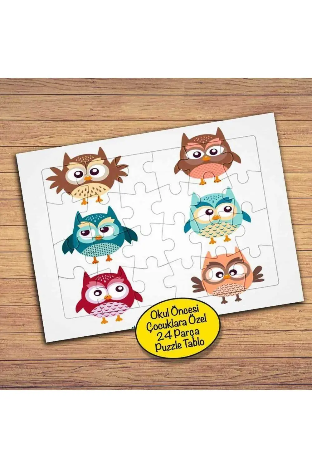 Renkli Baykuşlar 24 Parça Çocuklara Özel Yapboz Tablo-7518