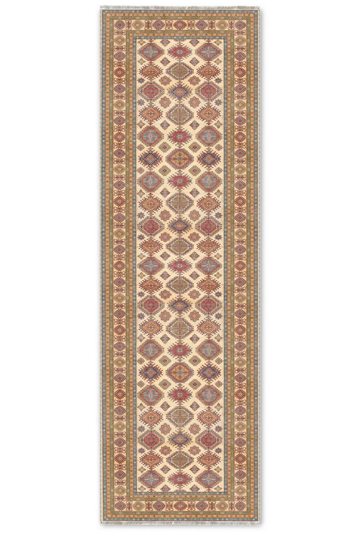 Renkli Bej Anadolu Kilim Şönil Halı Yolluk Kaymaz Yıkanabilir