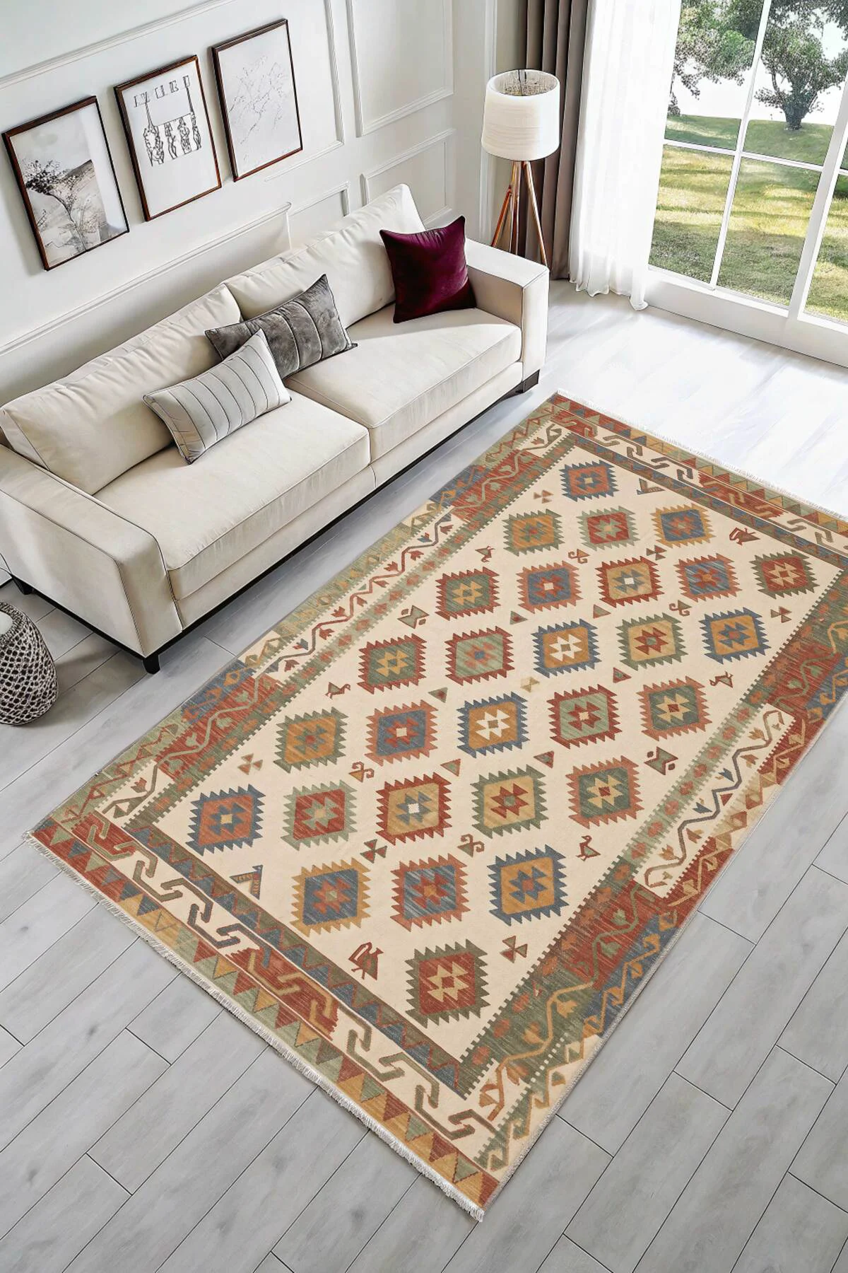 Renkli Bej Anadolu Kilim Şönil Halı Kilim Yolluk Mutfak Koridor B