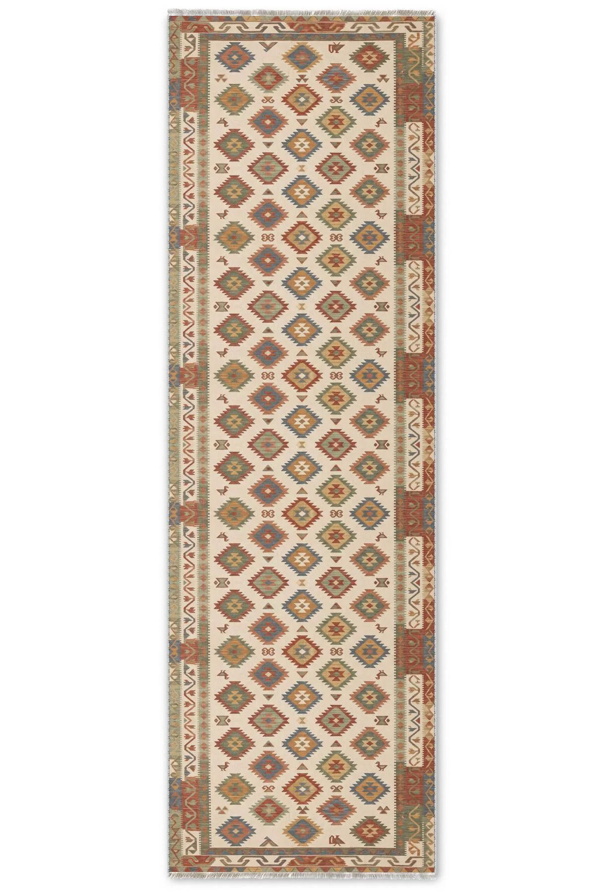 Renkli Bej Anadolu Kilim Şönil Halı Kilim Yolluk Mutfak Koridor Balkon