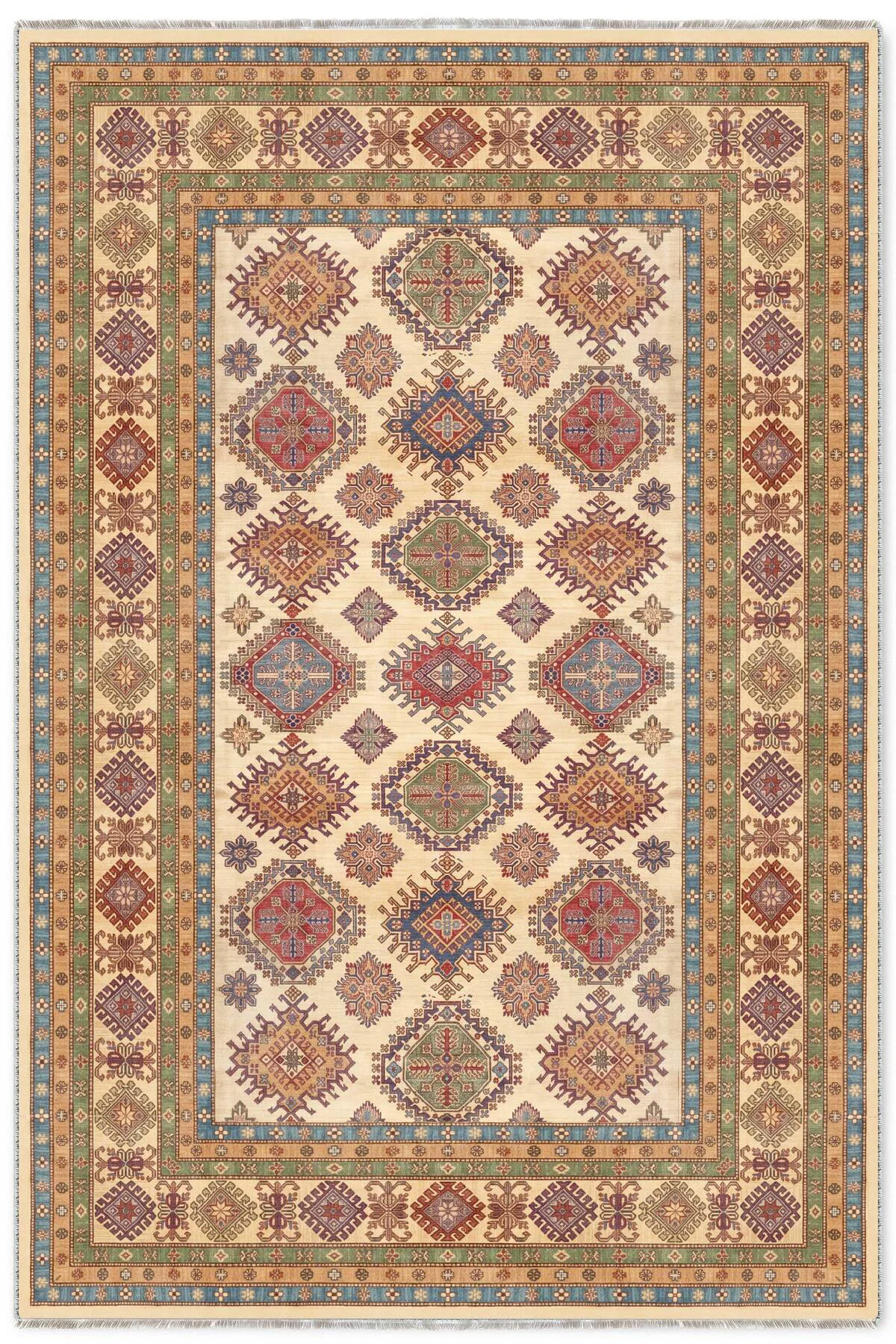 Renkli Bej Anadolu Kilim Şönil Halı Yolluk Kaymaz Yıkanabilir