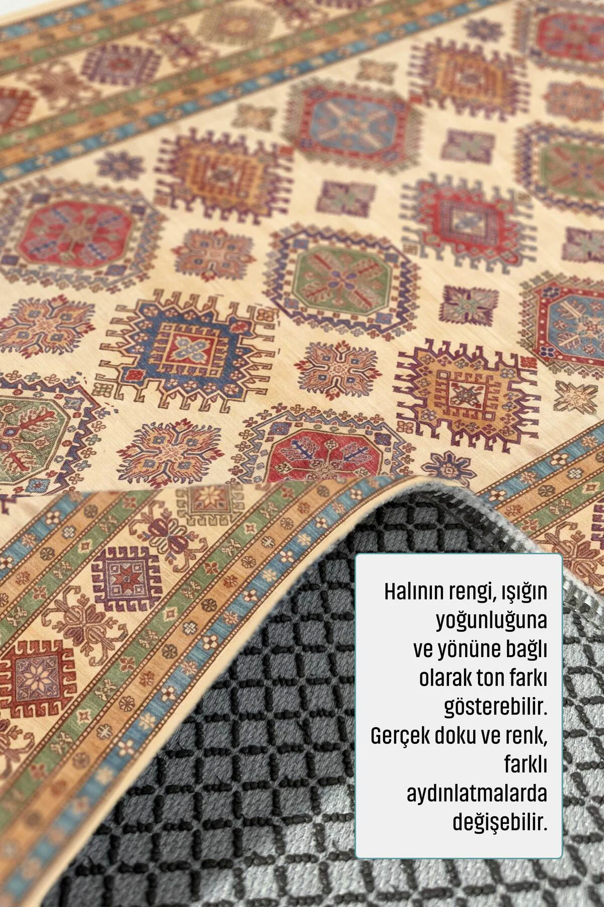 Renkli Bej Anadolu Kilim Şönil Halı Yolluk Kaymaz Yıkanabilir