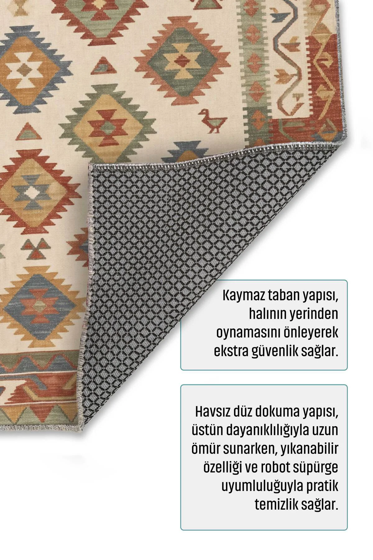 Renkli Bej Anadolu Kilim Şönil Halı Kilim Yolluk Mutfak Koridor B