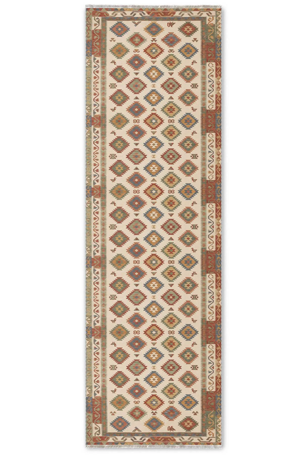 Renkli Bej Anadolu Kilim Şönil Halı Kilim Yolluk Mutfak Koridor B