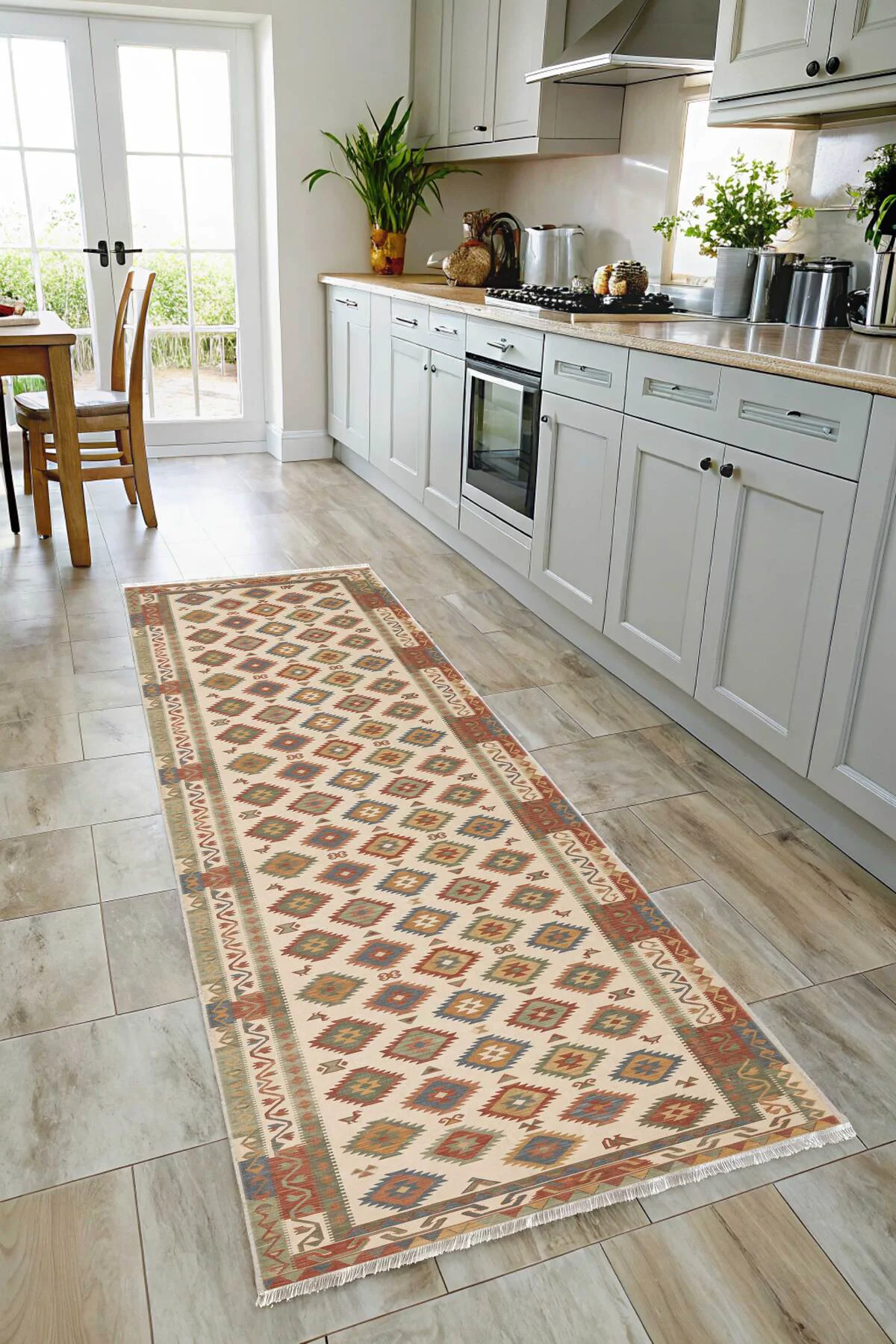 Renkli Bej Anadolu Kilim Şönil Halı Kilim Yolluk Mutfak Koridor B