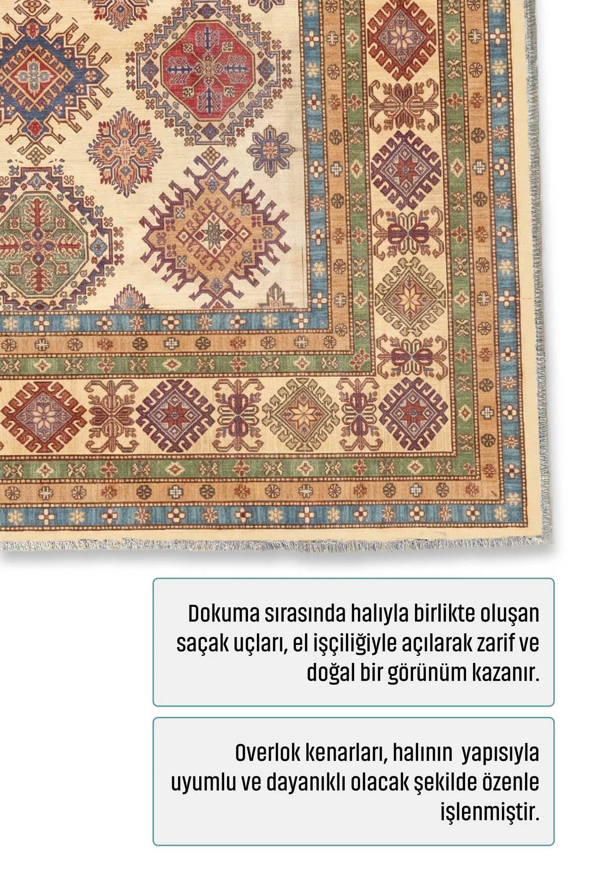 Renkli Bej Anadolu Kilim Şönil Halı Yolluk Kaymaz Yıkanabilir