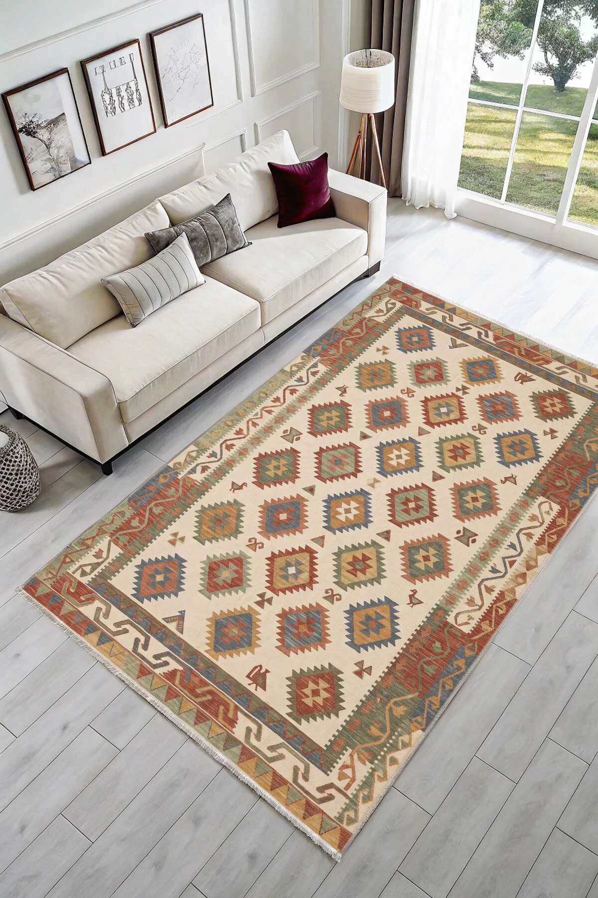 Renkli Bej Anadolu Kilim Şönil Halı Kilim Yolluk Mutfak Koridor Balkon
