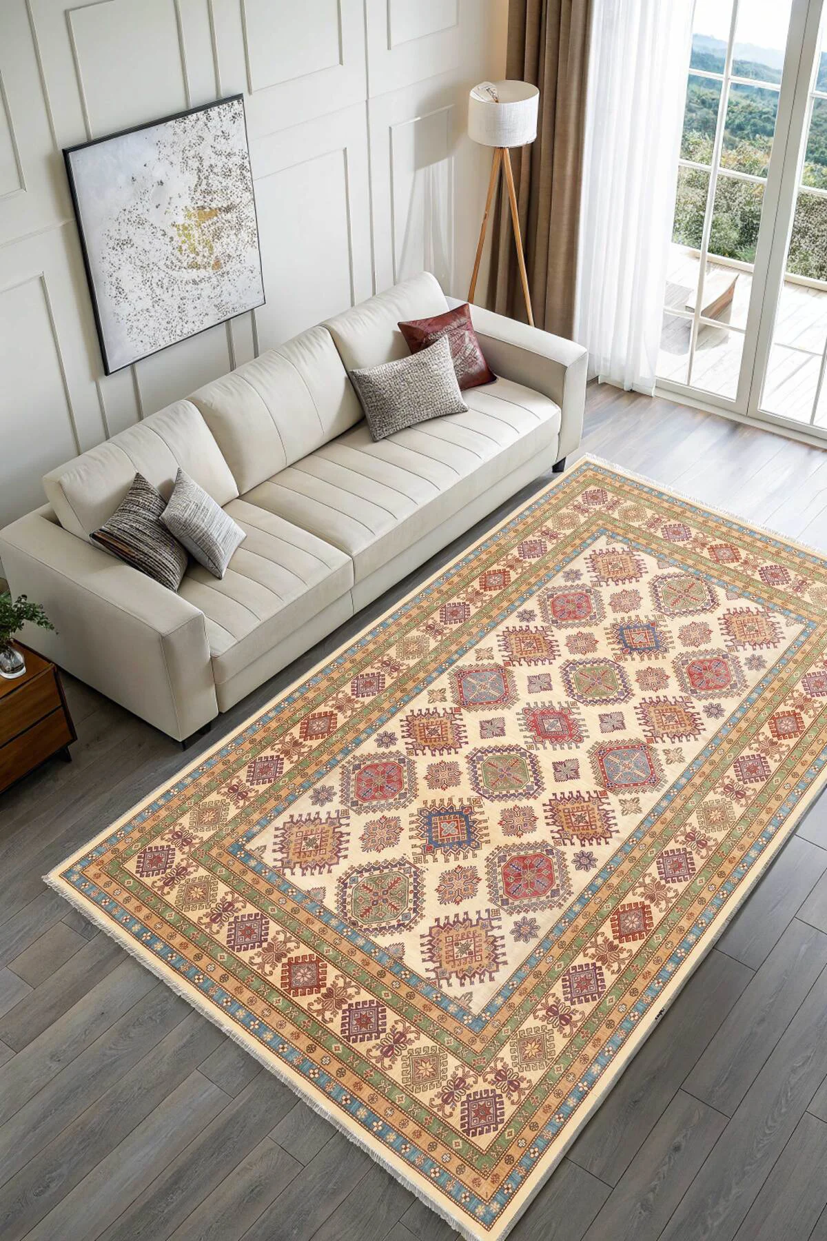 Renkli Bej Anadolu Kilim Şönil Halı Yolluk Kaymaz Yıkanabilir