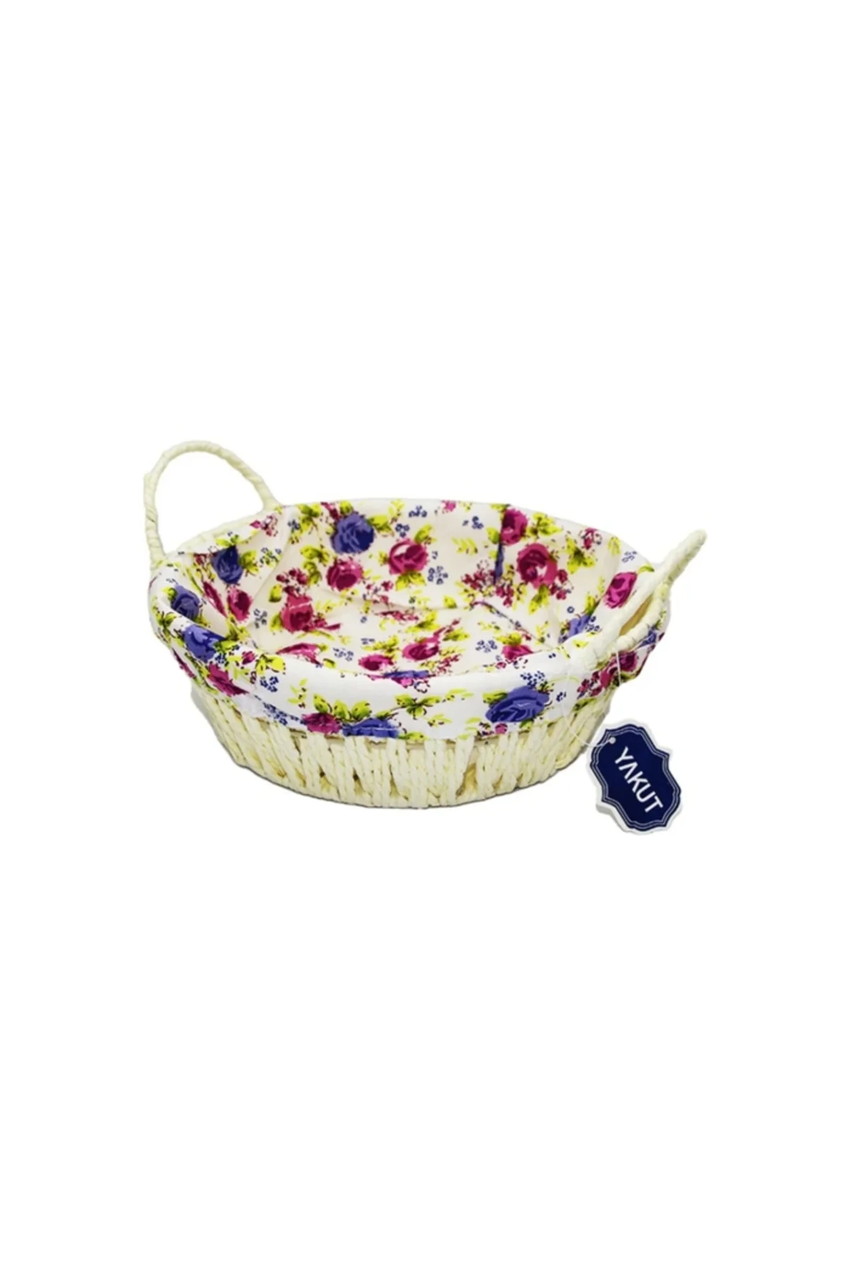Renkli Bezli Yuvarlak Ekmek Sepeti Hasır Royaleks-8820