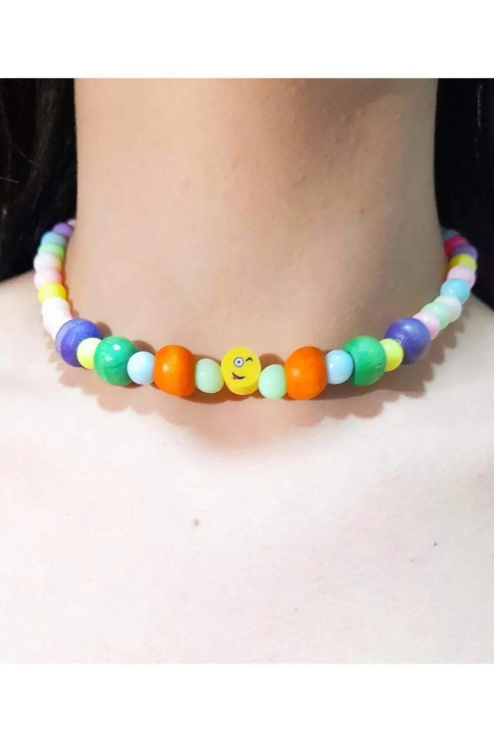 Renkli Boncuklu Emojili Çocuk Kolyesi