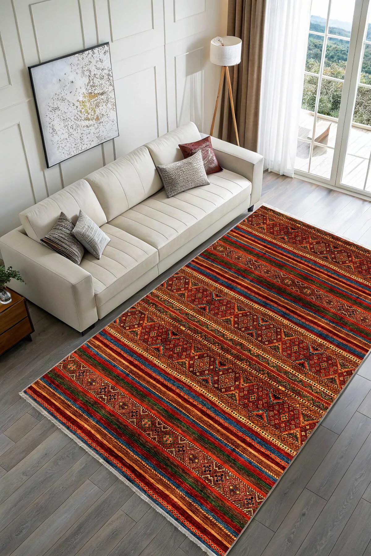 Renkli Bordo Tasarım Şönil Halı Kilim Yolluk Kaymaz Yıkanabilir S