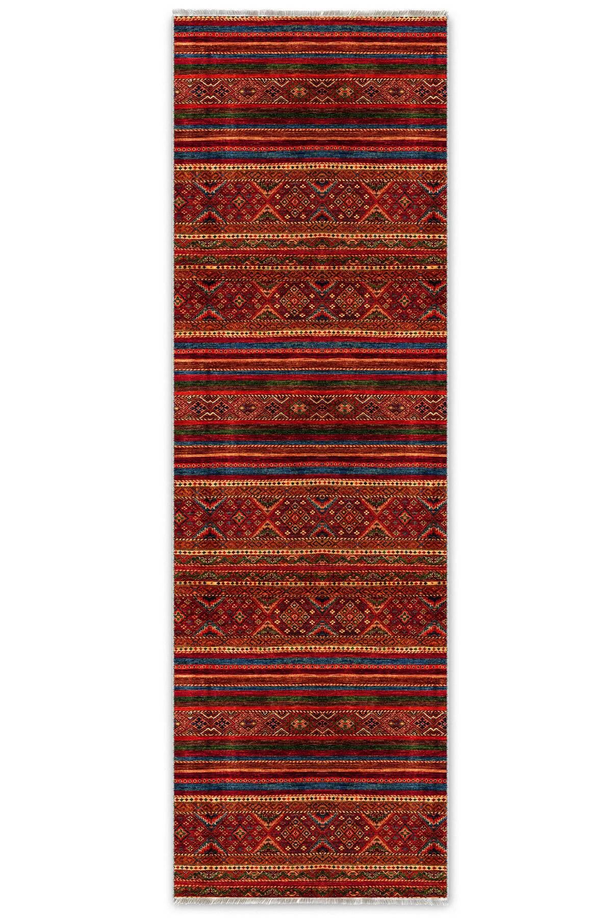 Renkli Bordo Tasarım Şönil Halı Kilim Yolluk Kaymaz Yıkanabilir S