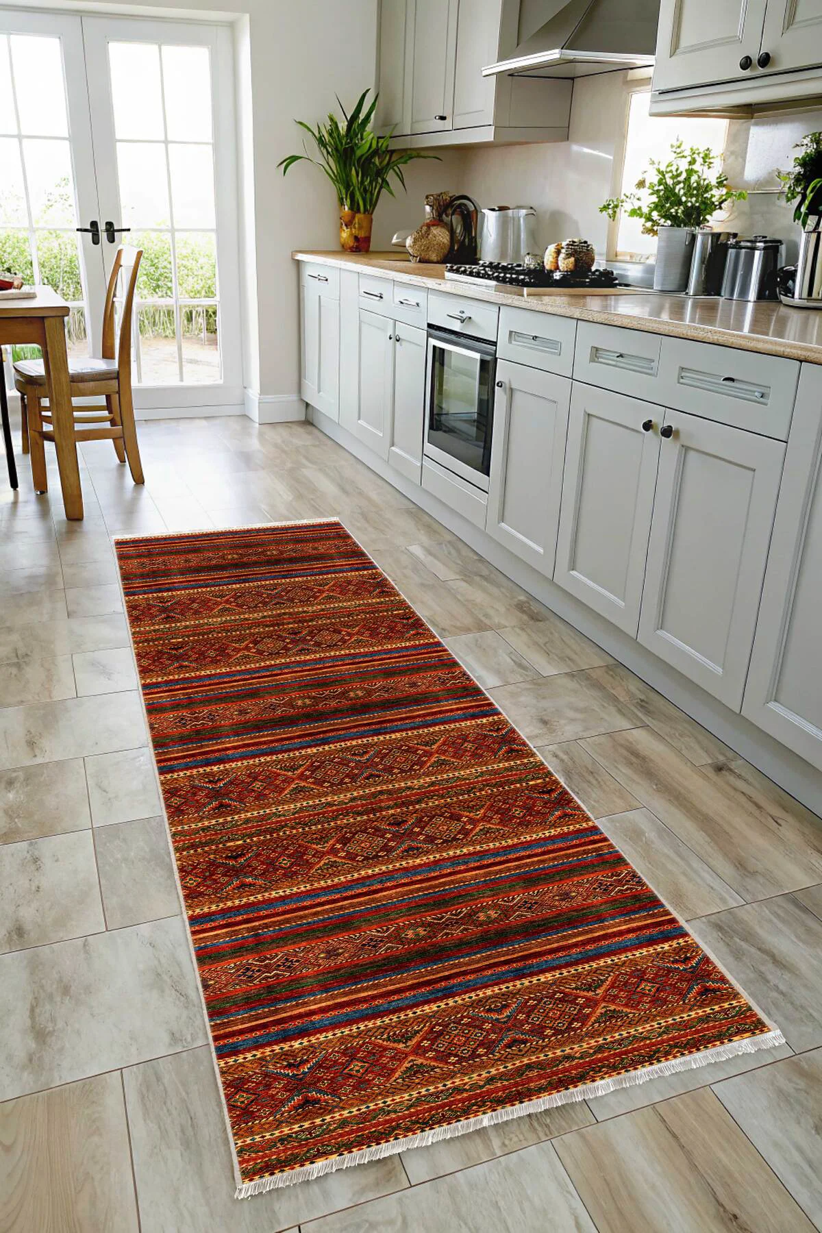Renkli Bordo Tasarım Şönil Halı Kilim Yolluk Kaymaz Yıkanabilir S