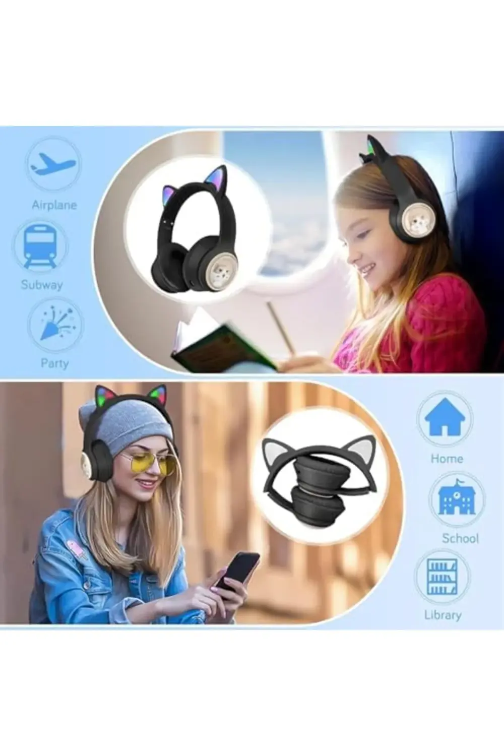 RENKLİ BÜYÜK A KALİTE KULAK ÜSTÜ TAÇ RENKLİ IŞIKLI KEDİ KULAKLI K