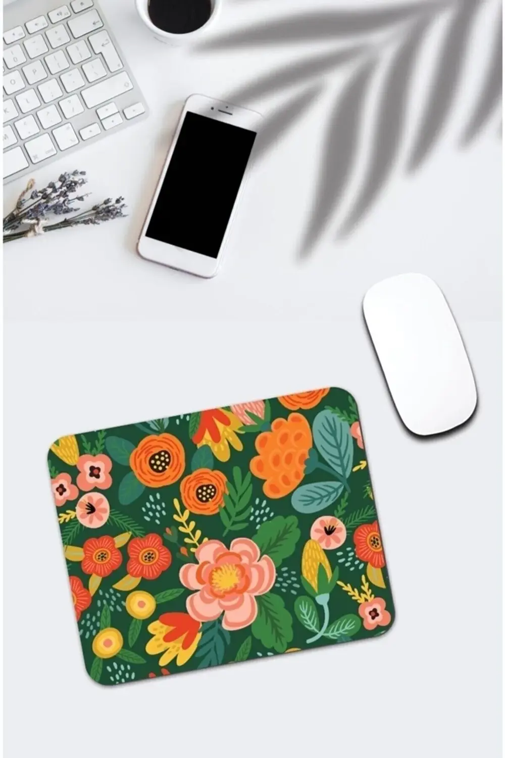 Renkli Çiçek Baskılı Kaymaz Tabanlı Mouse Pad