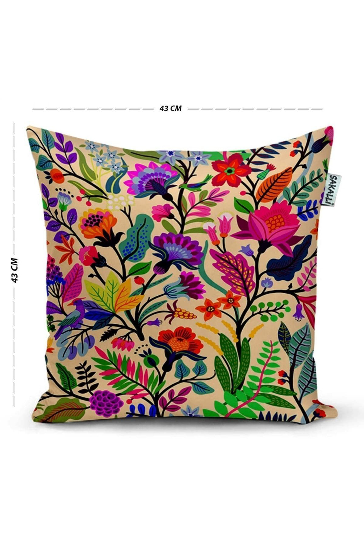 Renkli Çiçekler 3d Dijital Baskılı Dekoratif Kırlent Kılıfı