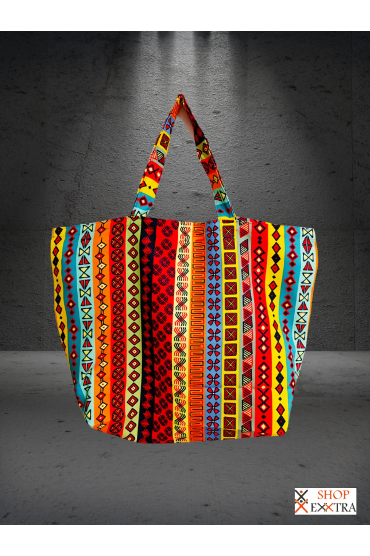 Renkli Çizgili Kilim Desenli Büyük Keten Omuz - Plaj ve Alışveriş