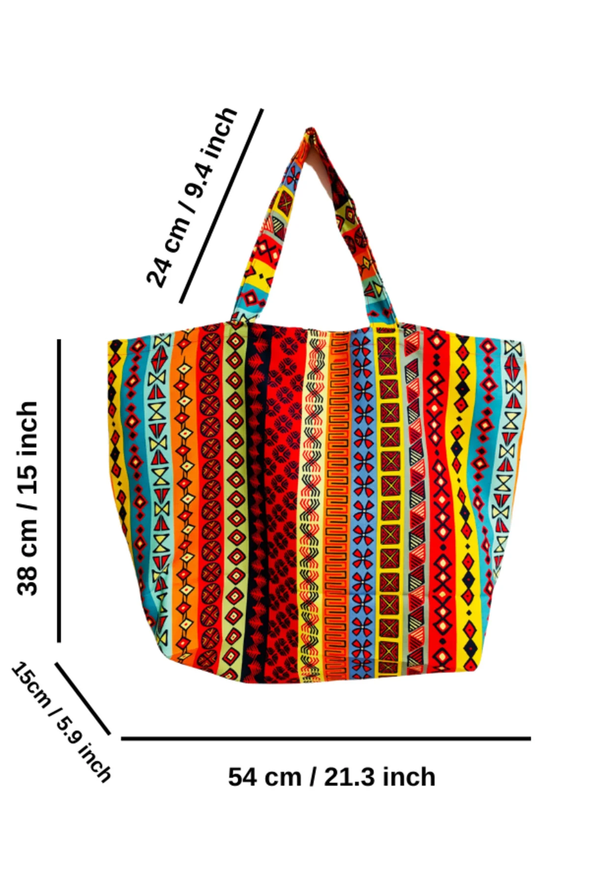 Renkli Çizgili Kilim Desenli Büyük Keten Omuz - Plaj ve Alışveriş