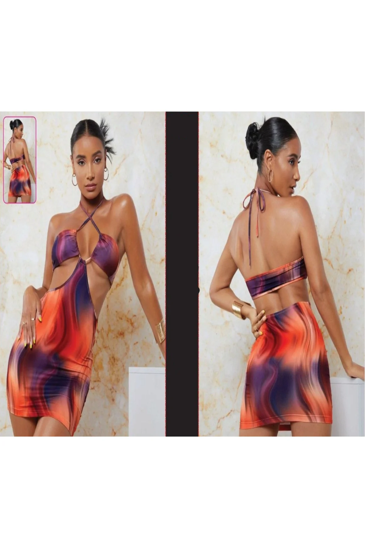 RENKLİ DEKOLTELİ ELBİSE