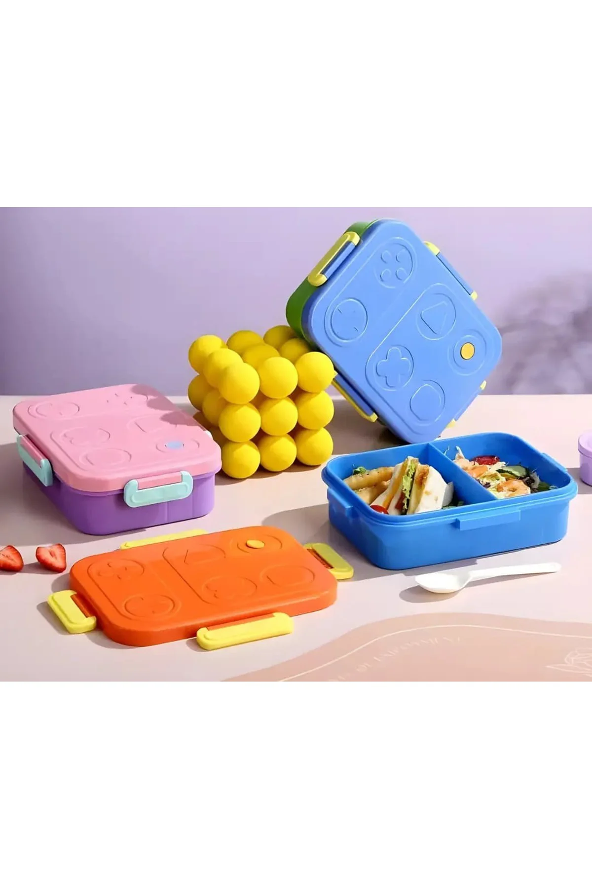 Renkli Desenli Beslenme Kutusu - 880 ml 2 Bölmeli Çocuk Beslenme 