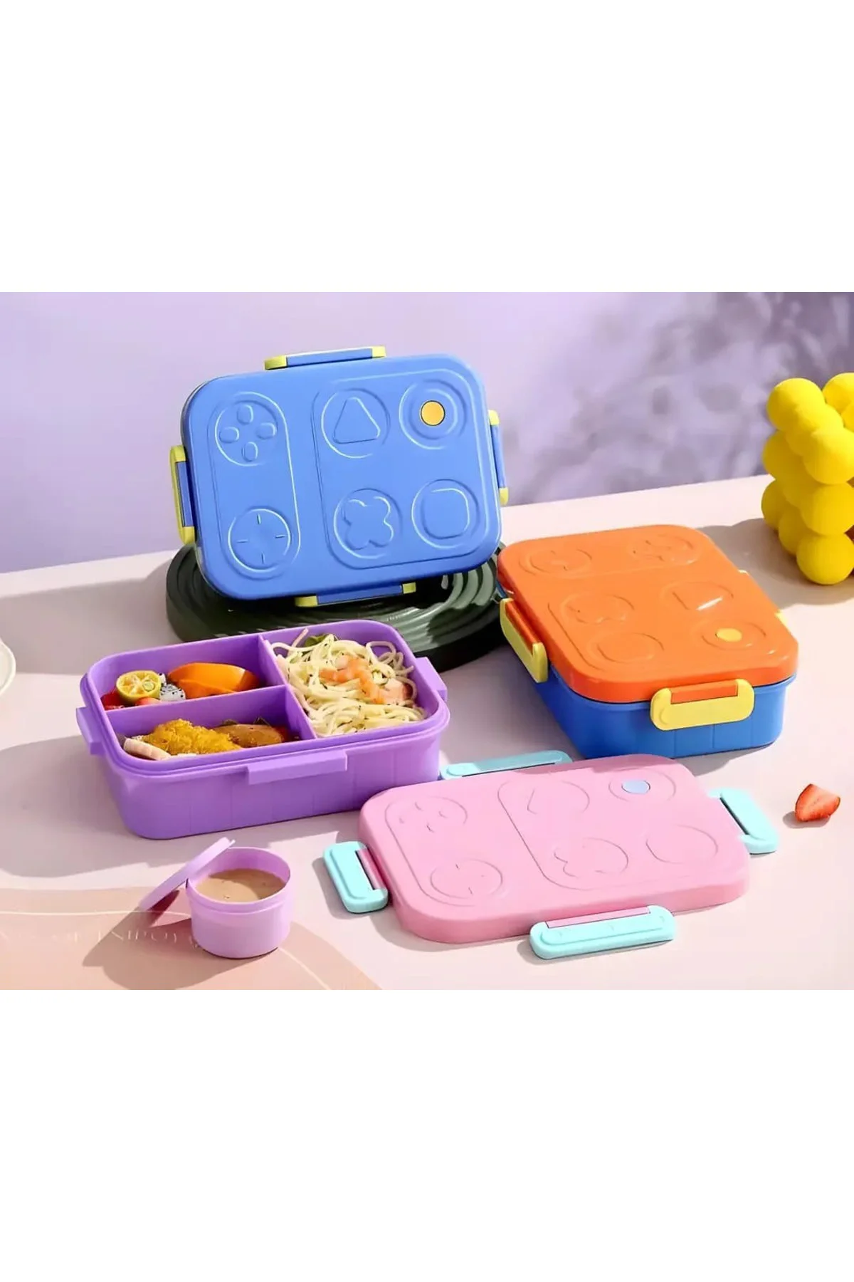 Renkli Desenli Beslenme Kutusu - 830 ml 3 Bölmeli Çocuk Beslenme 