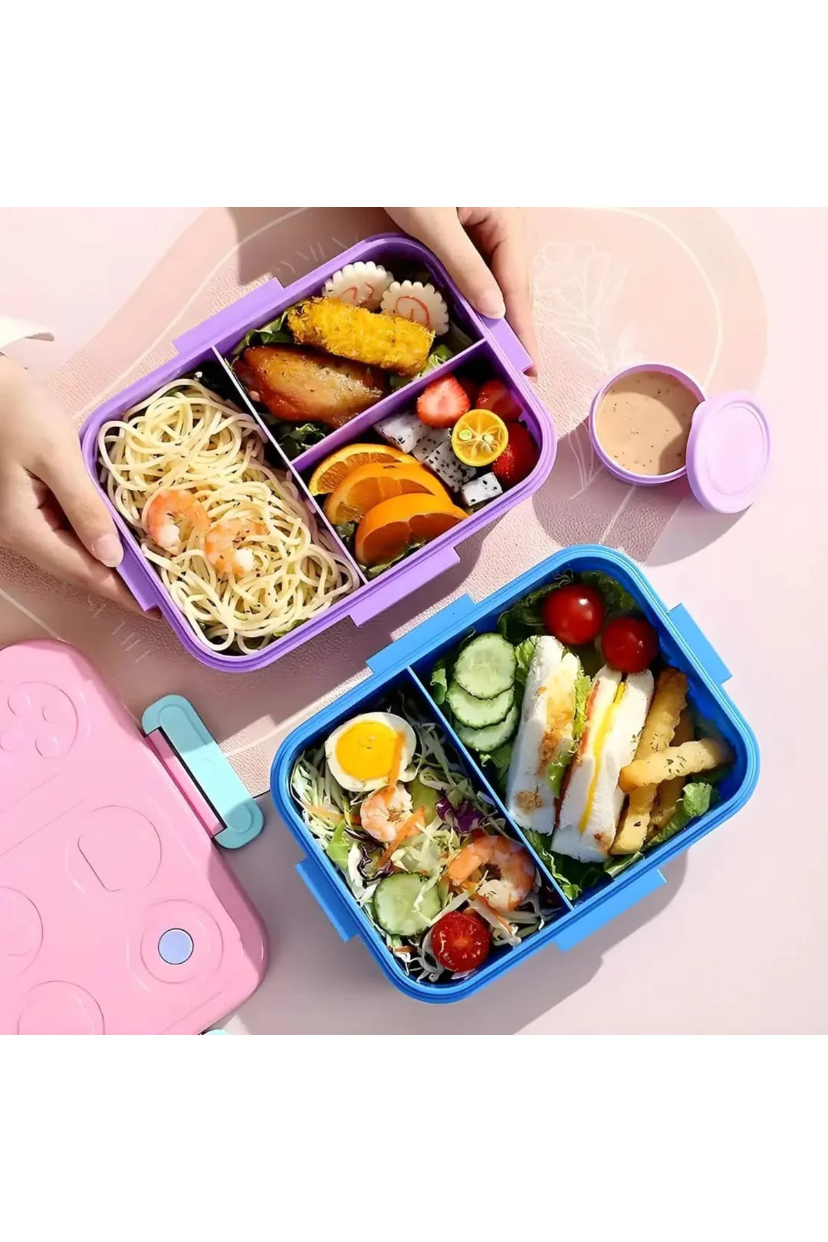 Renkli Desenli Beslenme Kutusu - 830 ml 3 Bölmeli Çocuk Beslenme 
