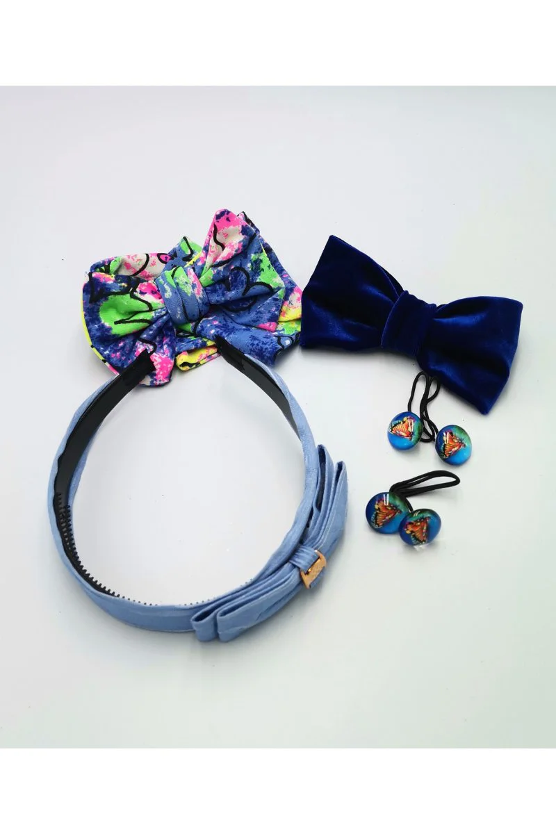 Renkli Desenli Taç Toka Bandana Set