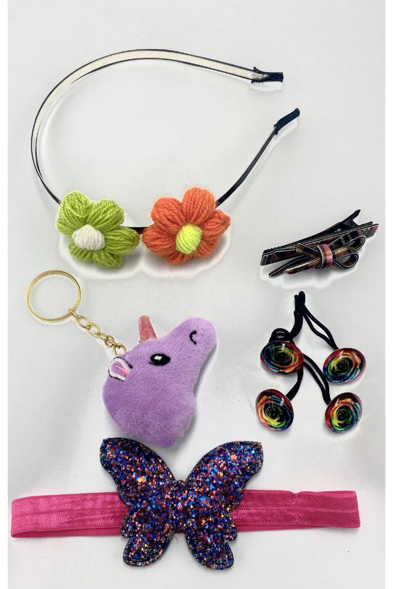 Renkli Desenli Taç Toka Bandana Set