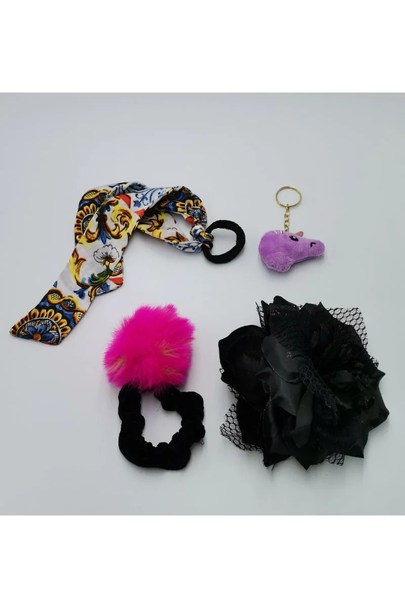 Renkli Desenli Taç Toka Bandana Set