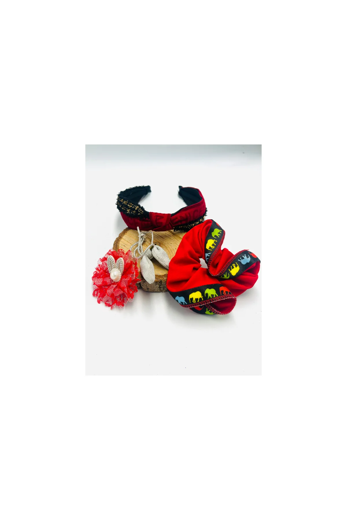 Renkli Desenli Taç Toka Bandana Set