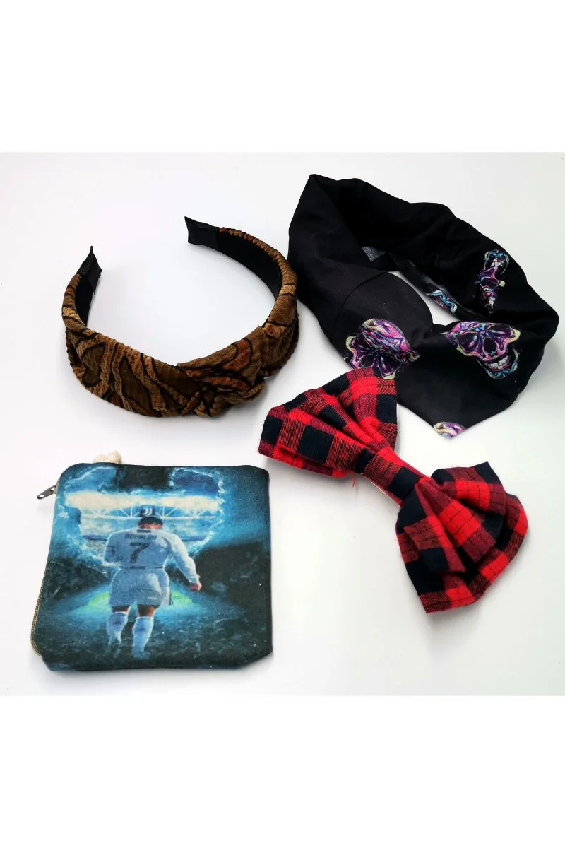 Renkli Desenli Taç Toka Bandana Set