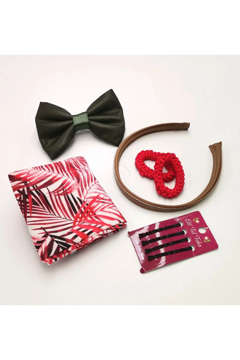 Renkli Desenli Taç Toka Bandana Set