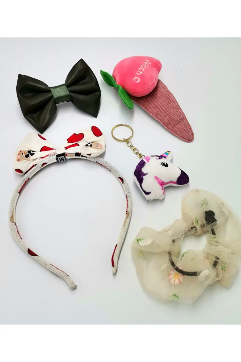 Renkli Desenli Taç Toka Bandana Set