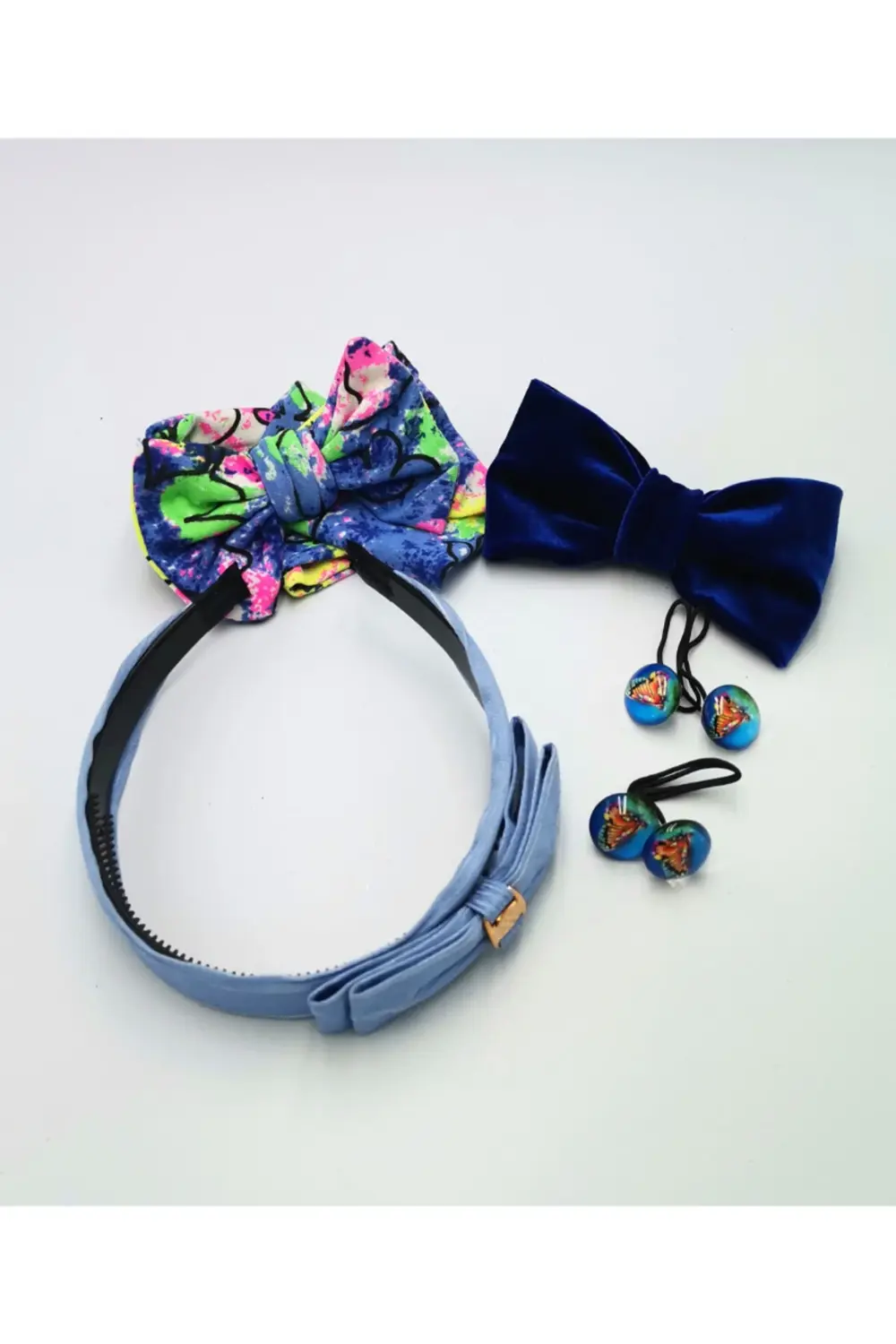 Renkli Desenli Taç Toka Bandana Set