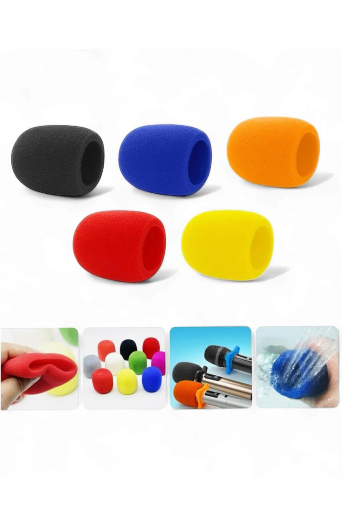 Renkli El Mikrofon Süngeri 5’li Set – Standart Boy (Sarı, Kırmızı