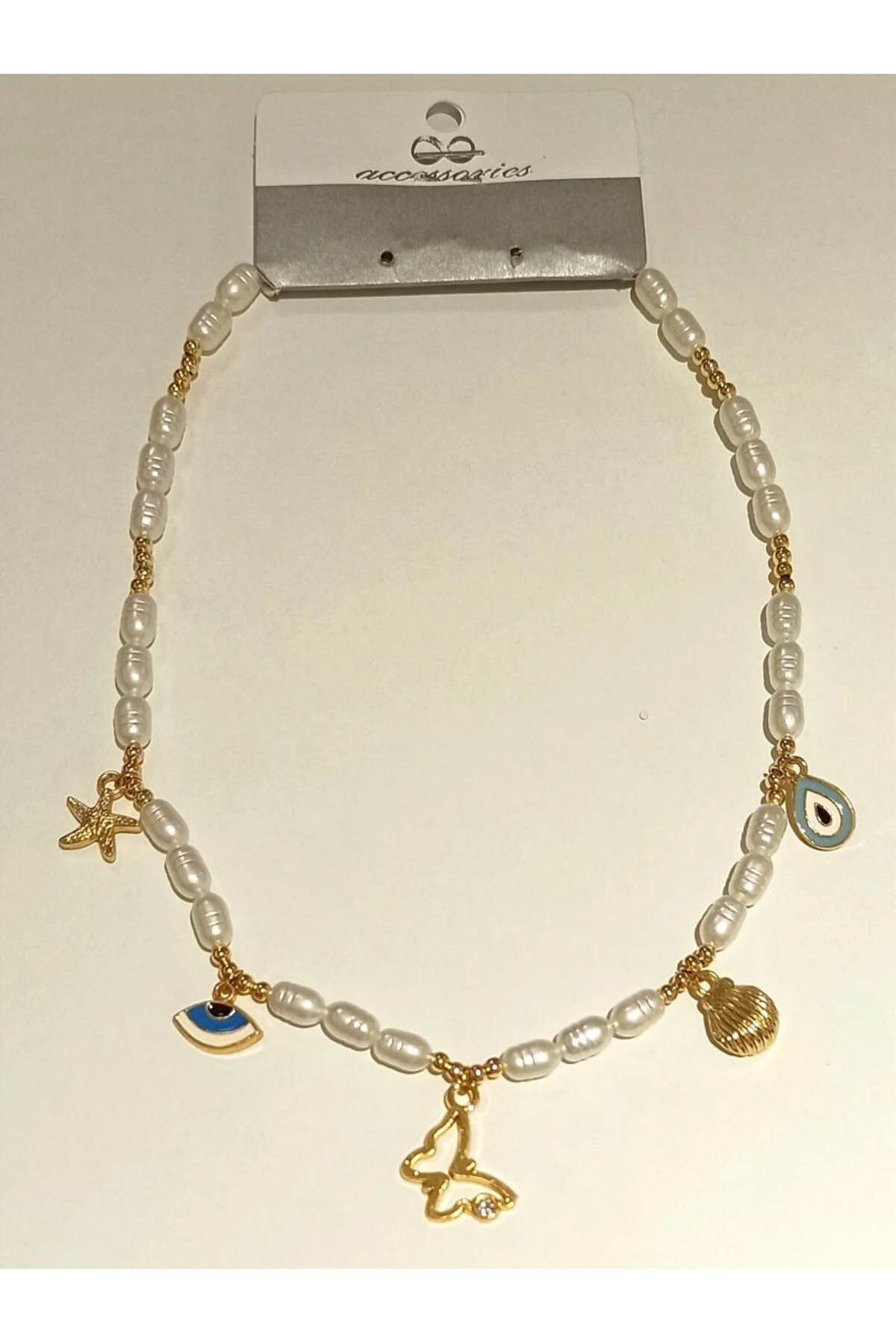 Renkli Gold Renk Lüks Figürlü Gösterişli İncili Kolye