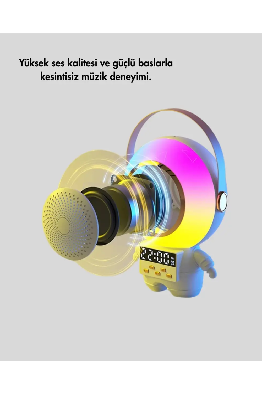 Renkli Işıklı Astronot Mini Bluetooth Speaker Ve Karaoke Mikrofon
