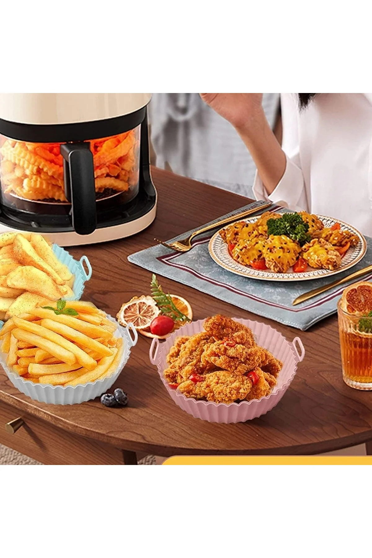 Renkli Isıya Dayanıklı Yıkanılabilir Silikon Fırın Ve Airfryer Yuvarlak Pişirme Matı 20 Cm - Görsel 3
