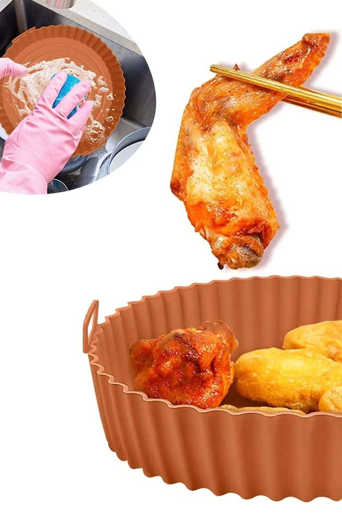 Renkli Isıya Dayanıklı Yıkanılabilir Silikon Fırın Ve Airfryer Yuvarlak Pişirme Matı 20 Cm - Görsel 5