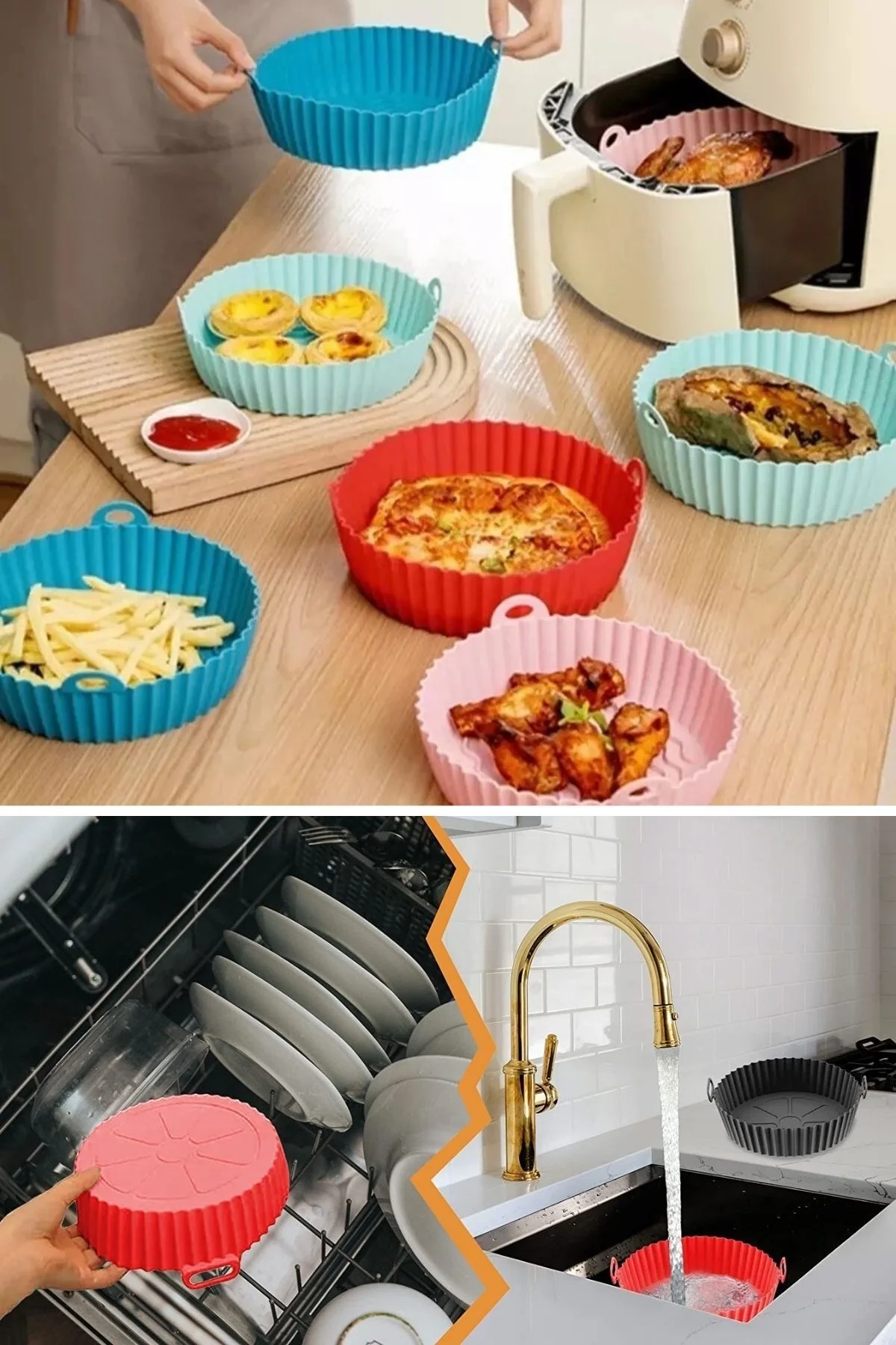 Renkli Isıya Dayanıklı Yıkanılabilir Silikon Fırın Ve Airfryer Yuvarlak Pişirme Matı 20 Cm - Görsel 6