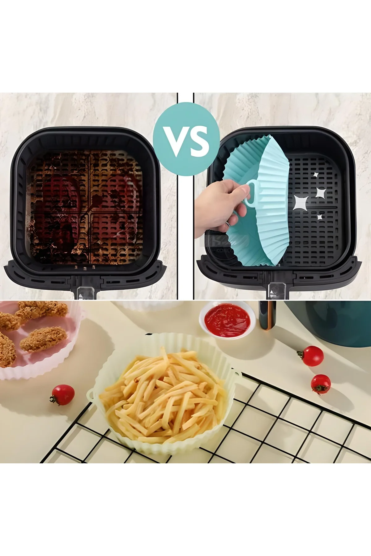 Renkli Isıya Dayanıklı Yıkanılabilir Silikon Fırın Ve Airfryer Ka