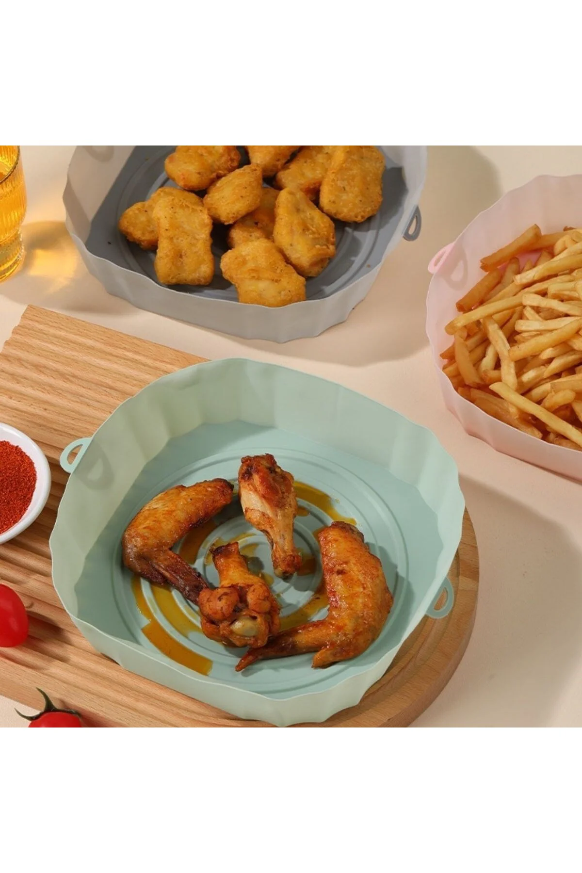 Renkli Isıya Dayanıklı Yıkanılabilir Silikon Fırın Ve Airfryer Kare Model Pişirme Matı 20 Cm (5067)