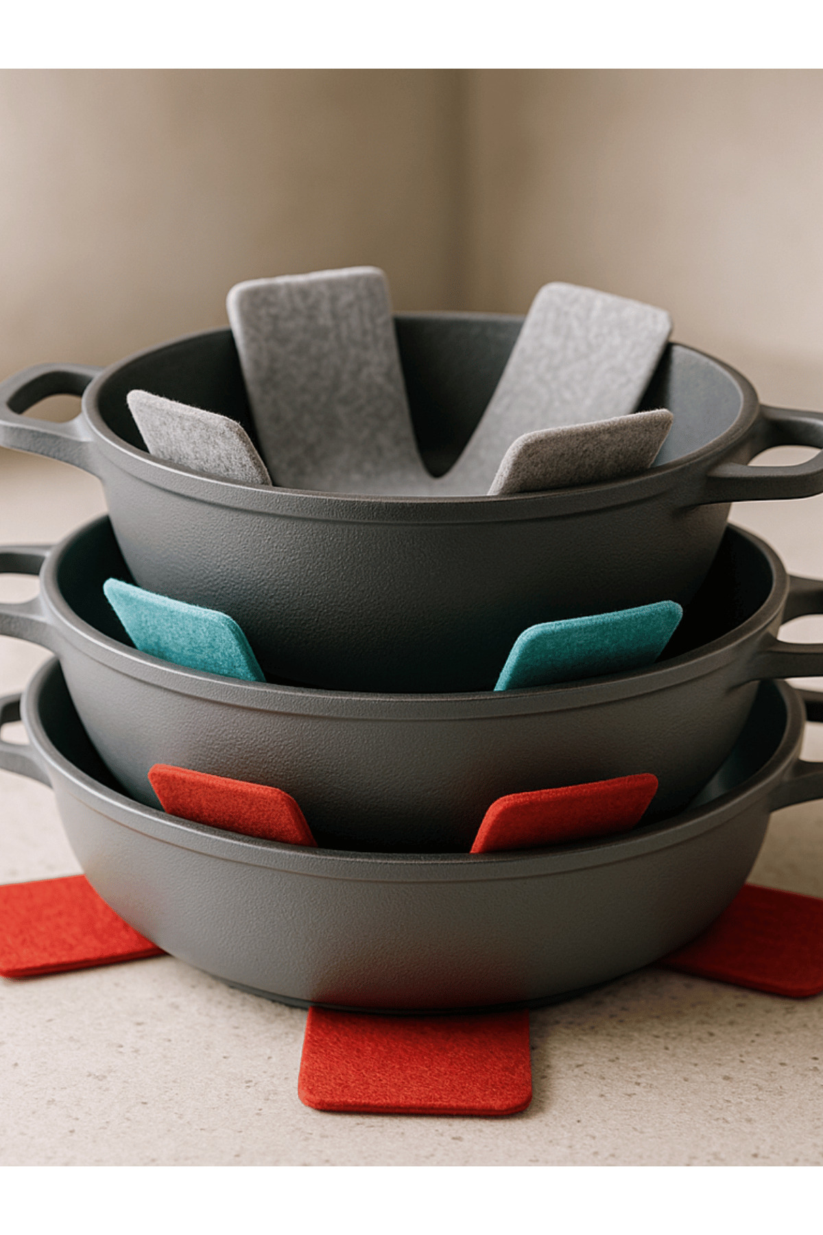 Renkli Kalın Tencere Tava Borcam Koruyucu Çizdirmez Elyaf Keçe 12