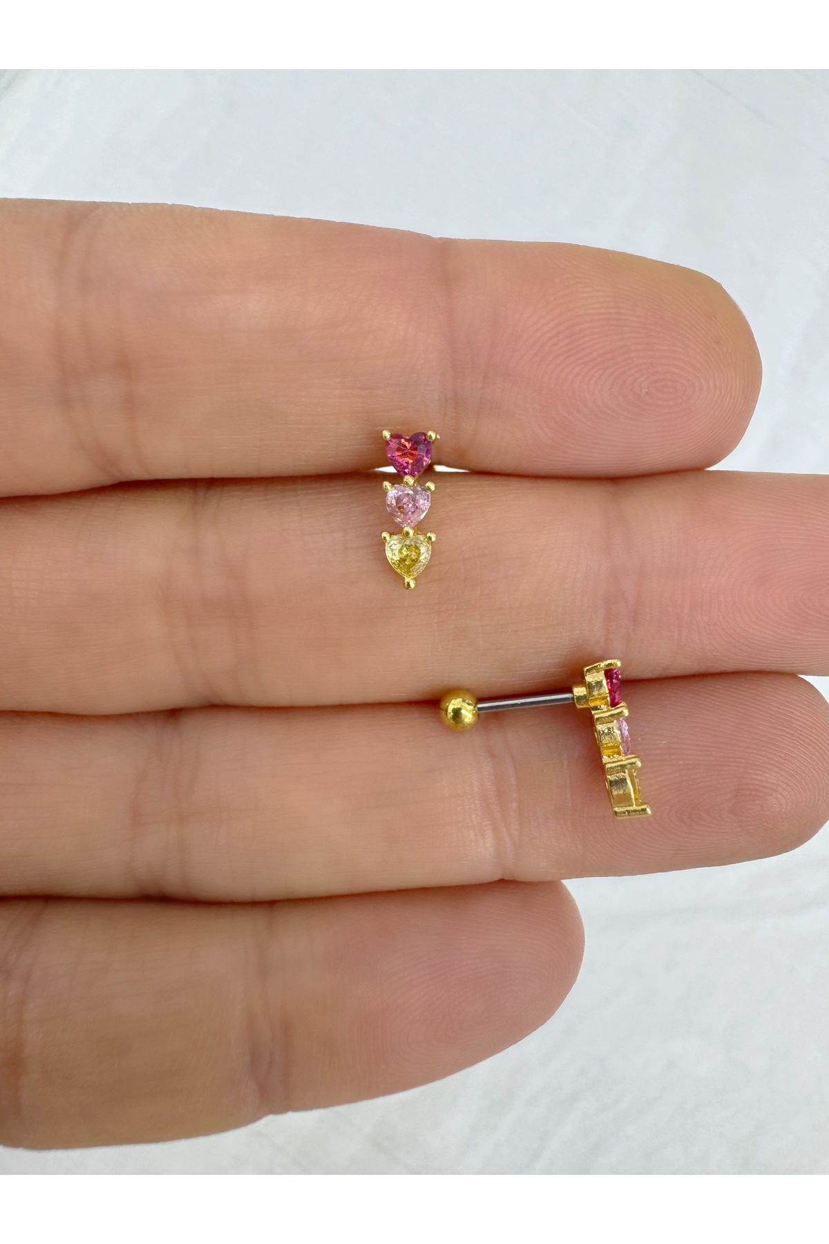 Renkli kalpli zirkon taslı 1 adet helix flat conch lobe uyumlu piercing küpe Fiyatı, Yorumları ve Özellikleri