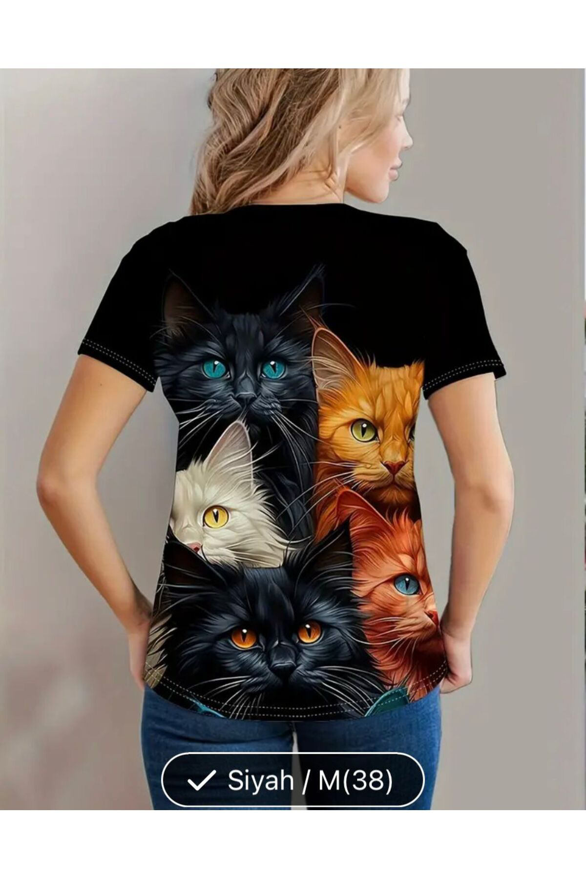 RENKLİ KEDİ BASKILI KISA KOL TİŞÖRT