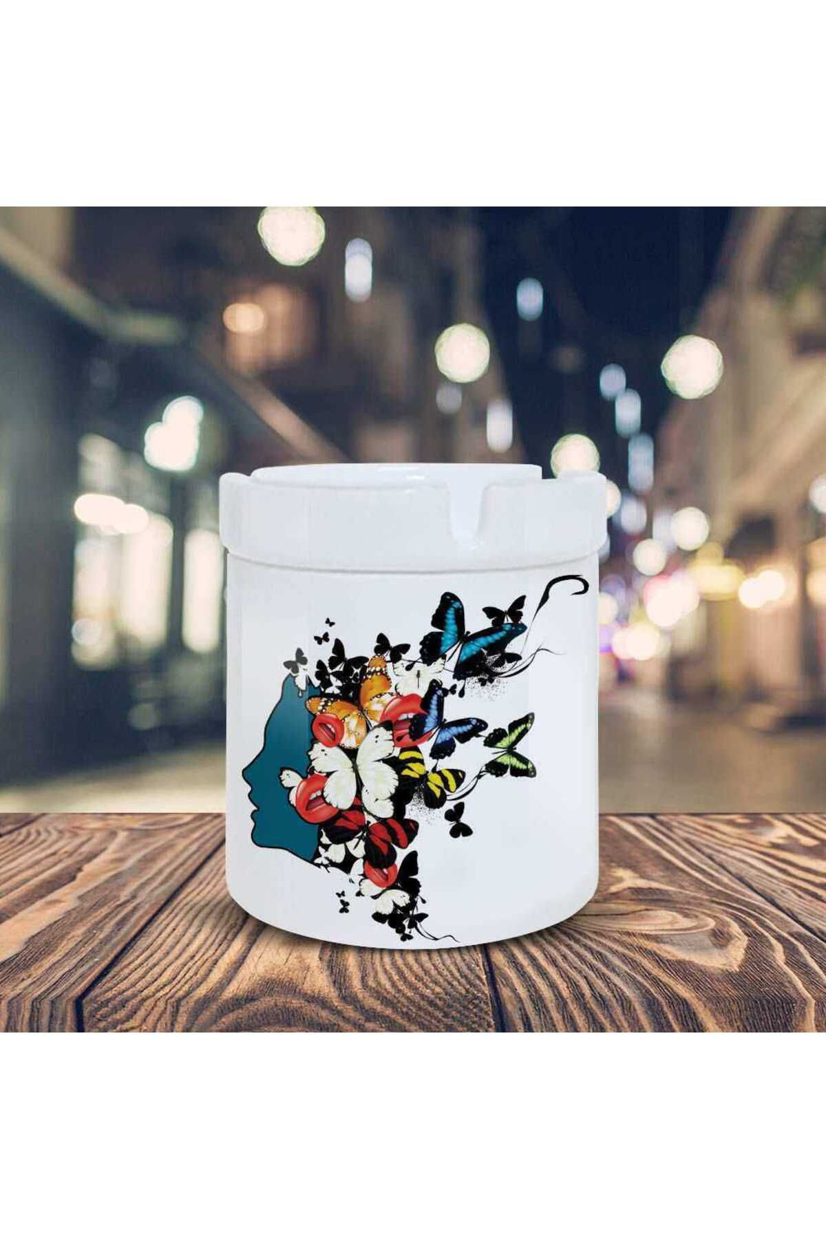 Asilmeydan Renkli Kelebek Kadın Silüeti Baskılı Küllük Kül Tablası -2001785