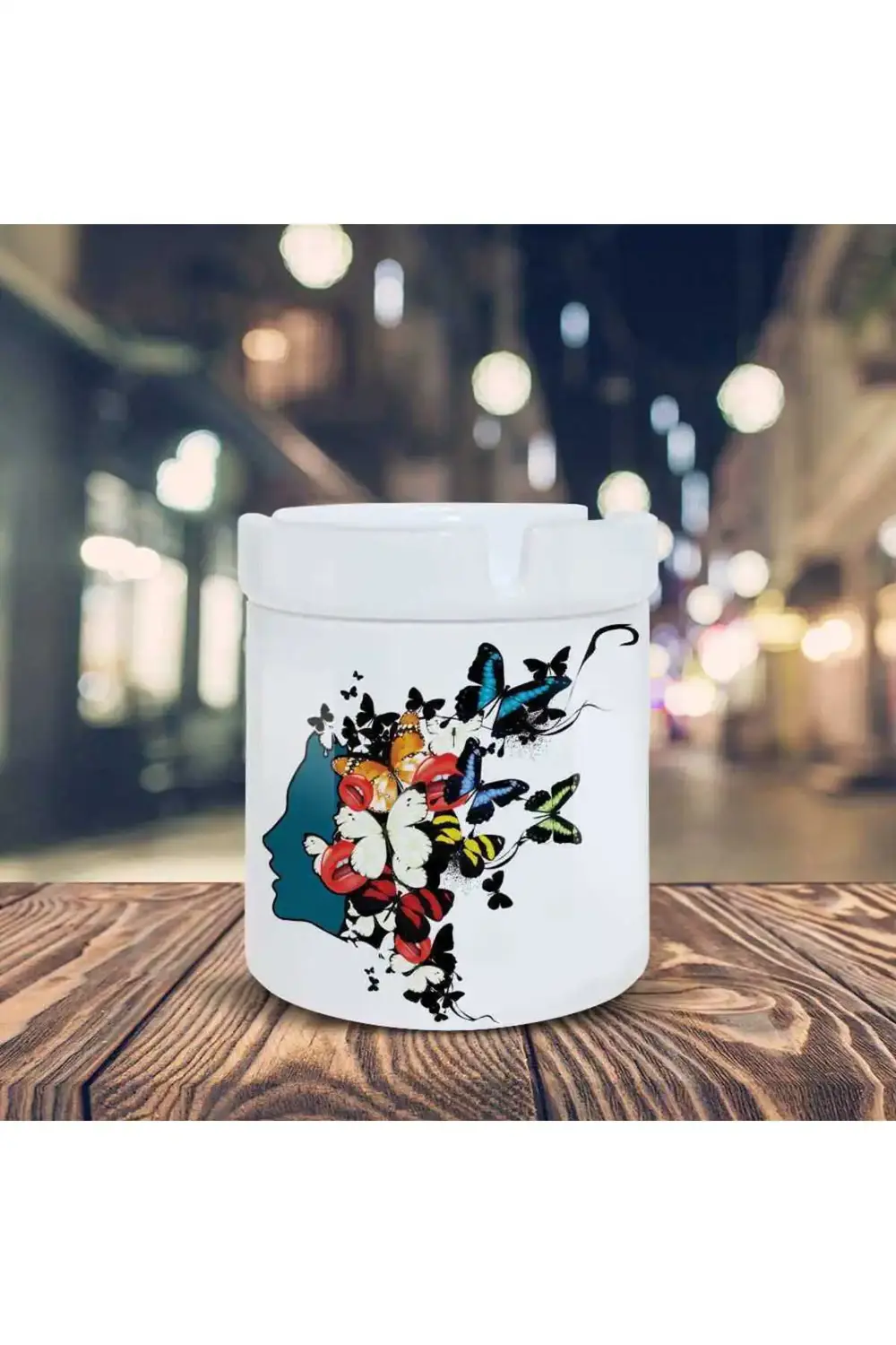 Renkli Kelebek Kadın Silüeti Baskılı Küllük Kül Tablası -2001785