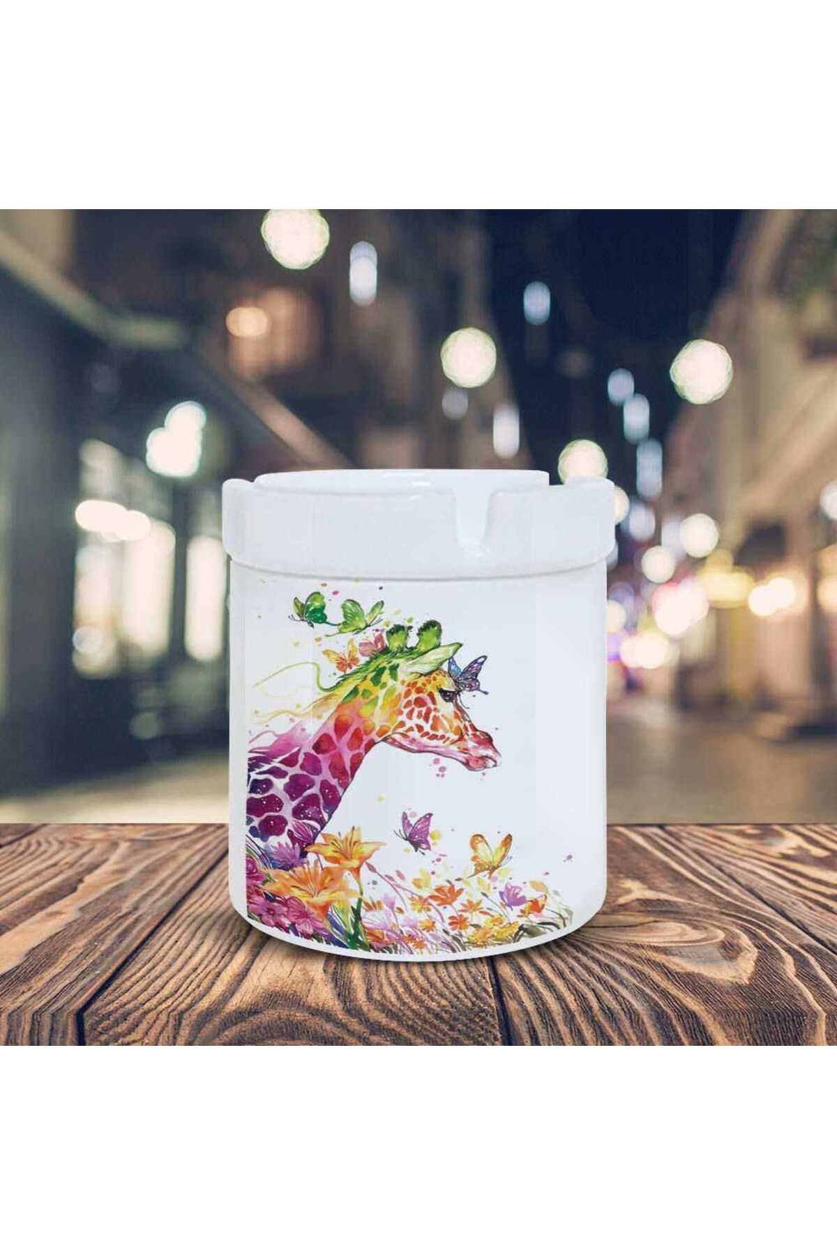 Asilmeydan Renkli Kelebekli Zürafa Baskılı Küllük Kül Tablası -205489