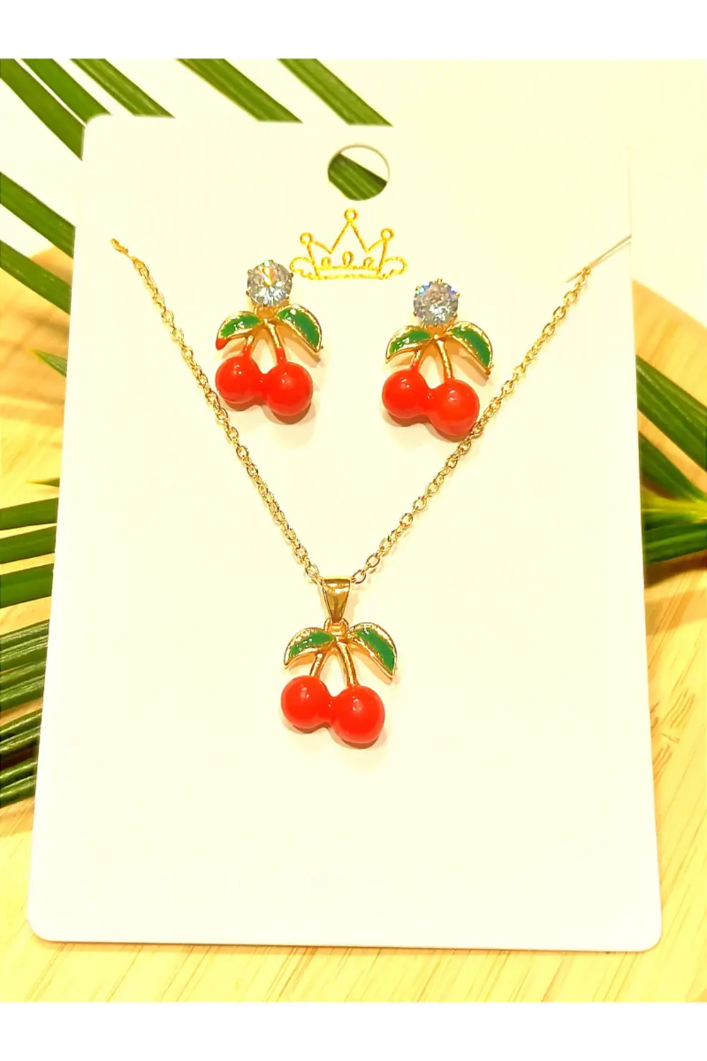 Renkli Kiraz Küpe Kolye set