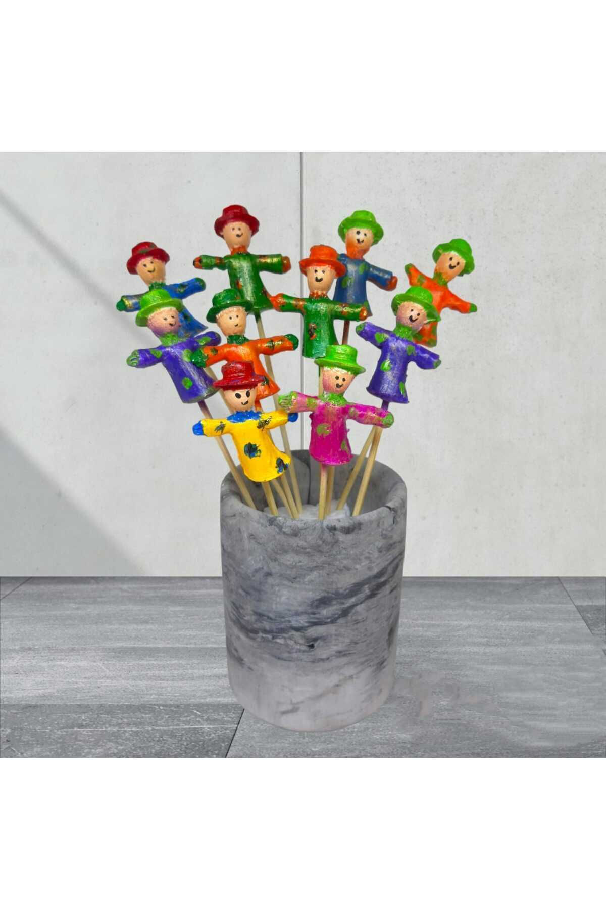 Dodemert Home Renkli Korkuluk Adam Saksı Dibi Süsü & Teraryum Obje 6 Adet